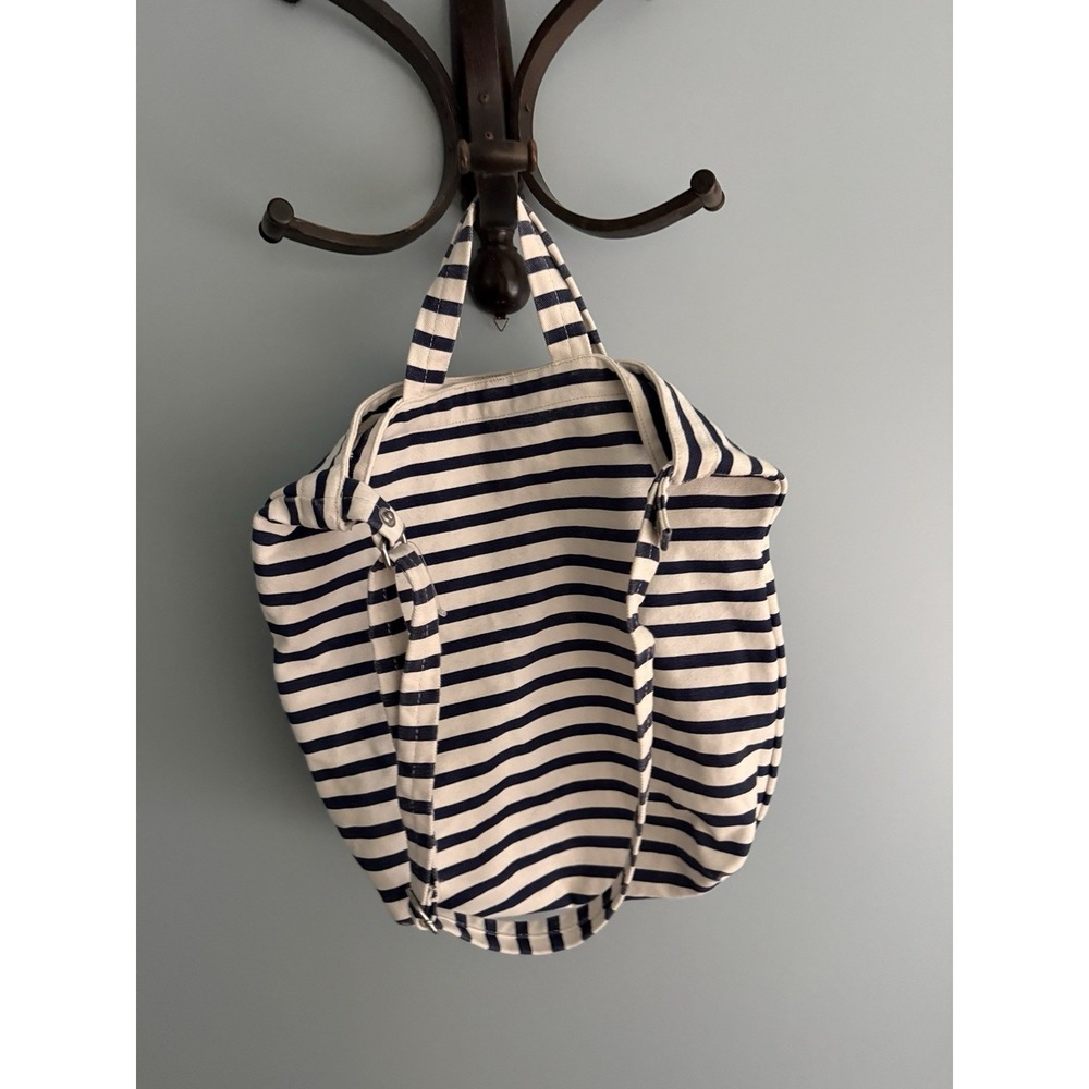 BAGGU Sailor Stripe Canvas Duck Tote Bag Navy Ivory/White - Picture 6 of 14